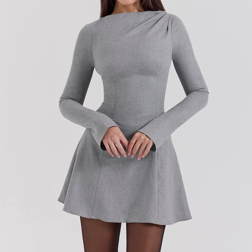House of CB Gray Long-Sleeve Mini Dress
